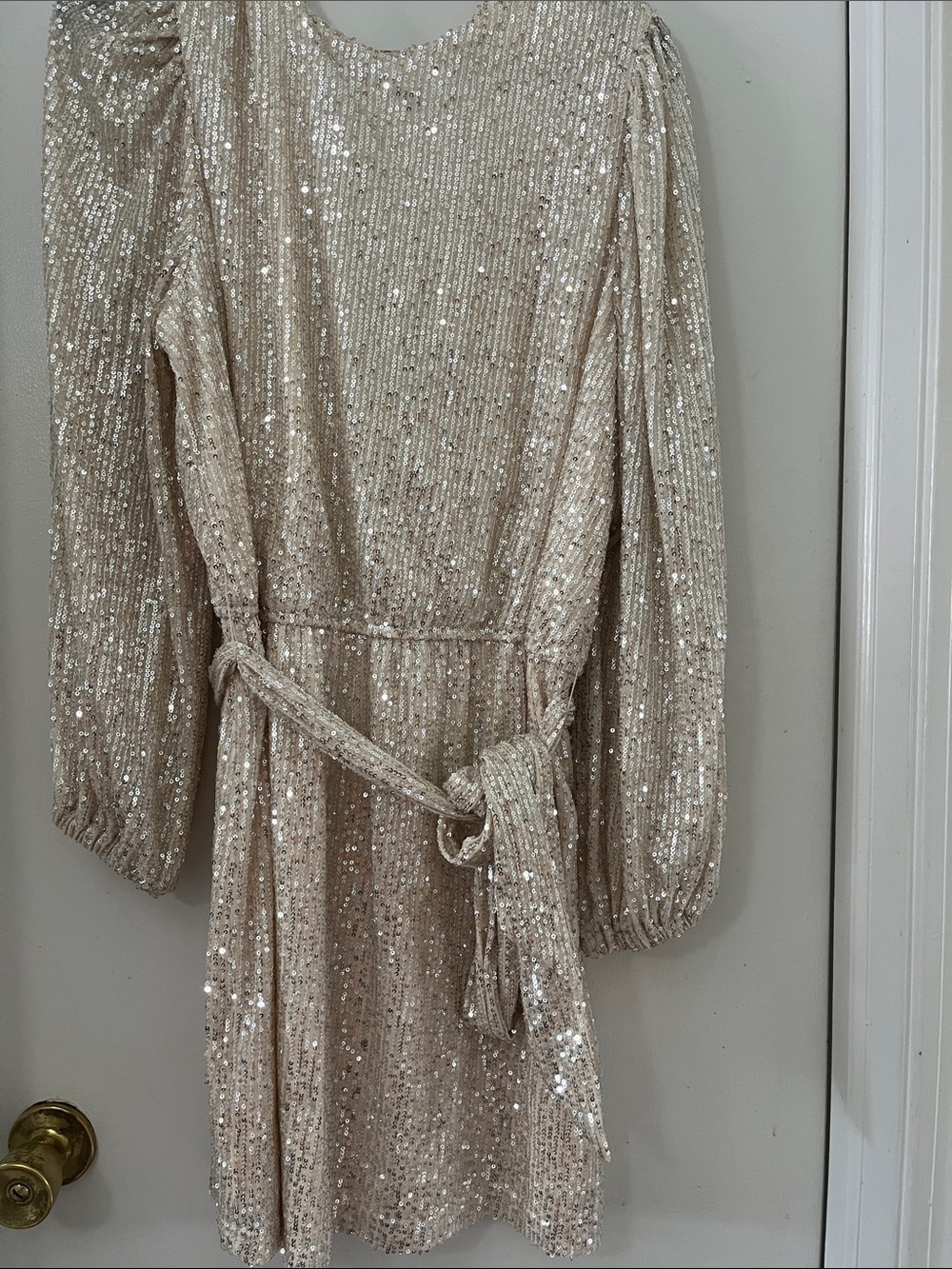 Fashion Nova Long Sleeve Sequin Mini Dress in Champagne